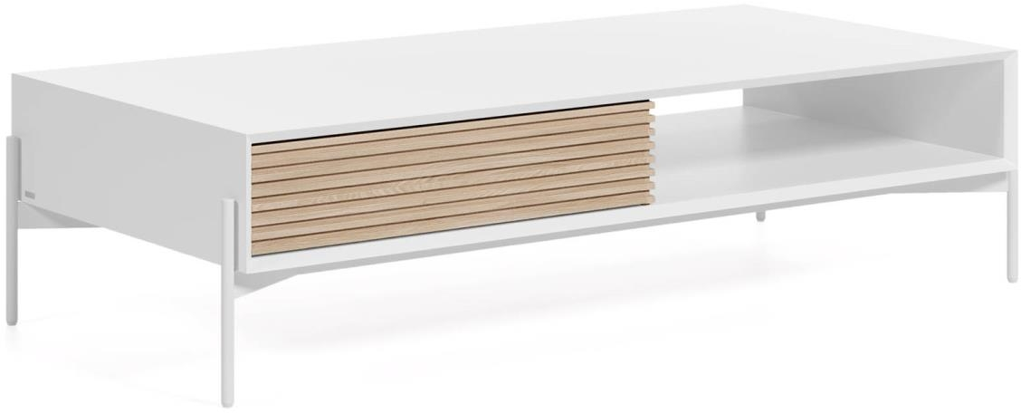 Kave Home Kaffebord Marielle   Moderne Nordisk Sofabord   Hvid   Naturtræ  124ã 60ã 37