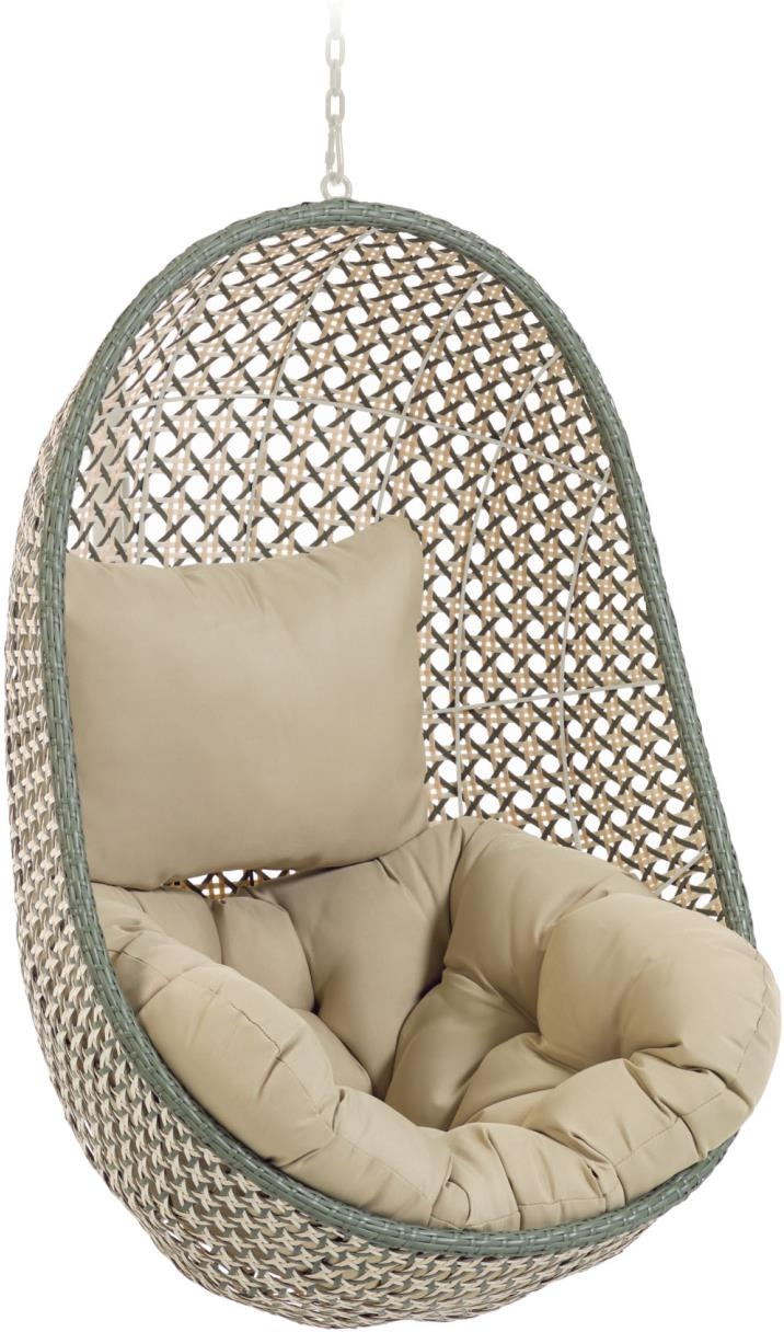 Udendørs Hængestol Kave Home Cira   Hængesæde   Håndvævet Syntetisk Rattan  Vejrbestandig Med Beige Pude  Grøn  Nordisk Design