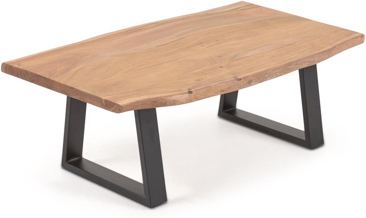 Sofabord Kave Home Alaia   Kaffebord Rustikt Massiv Akacietræ   Sort Metalstel 115x65x40