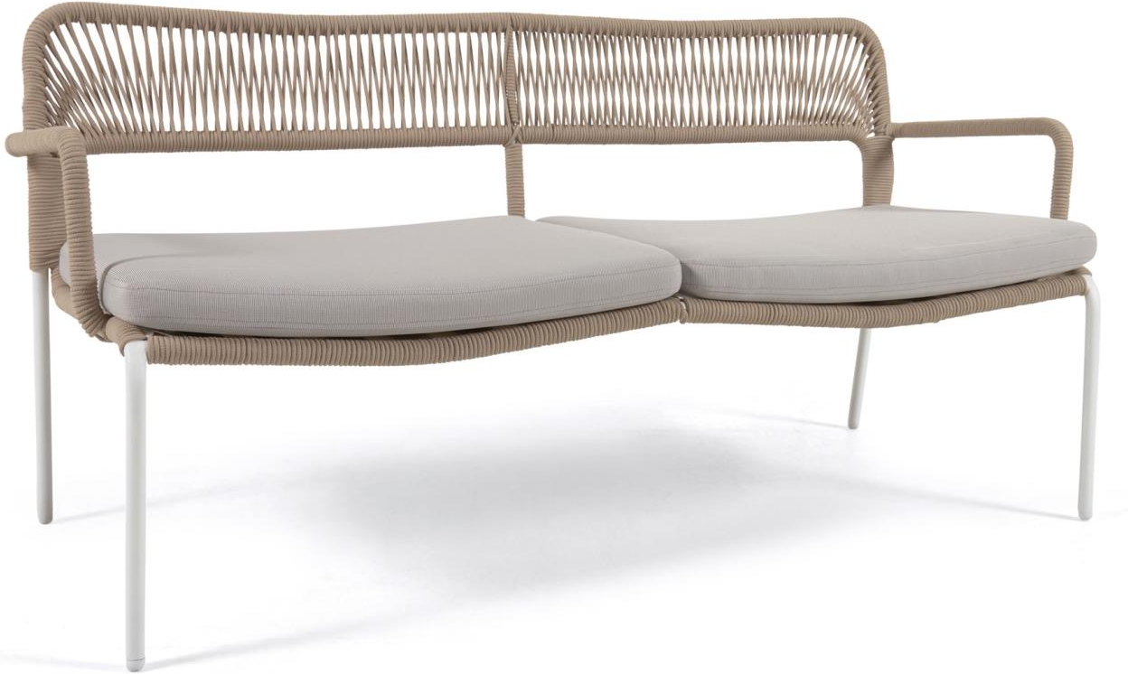 Udendørs  -personers Sofa Kave Home Cailin Beige Galvaniseret Stål Med Håndvævet Reb   Vandafvisende Puder