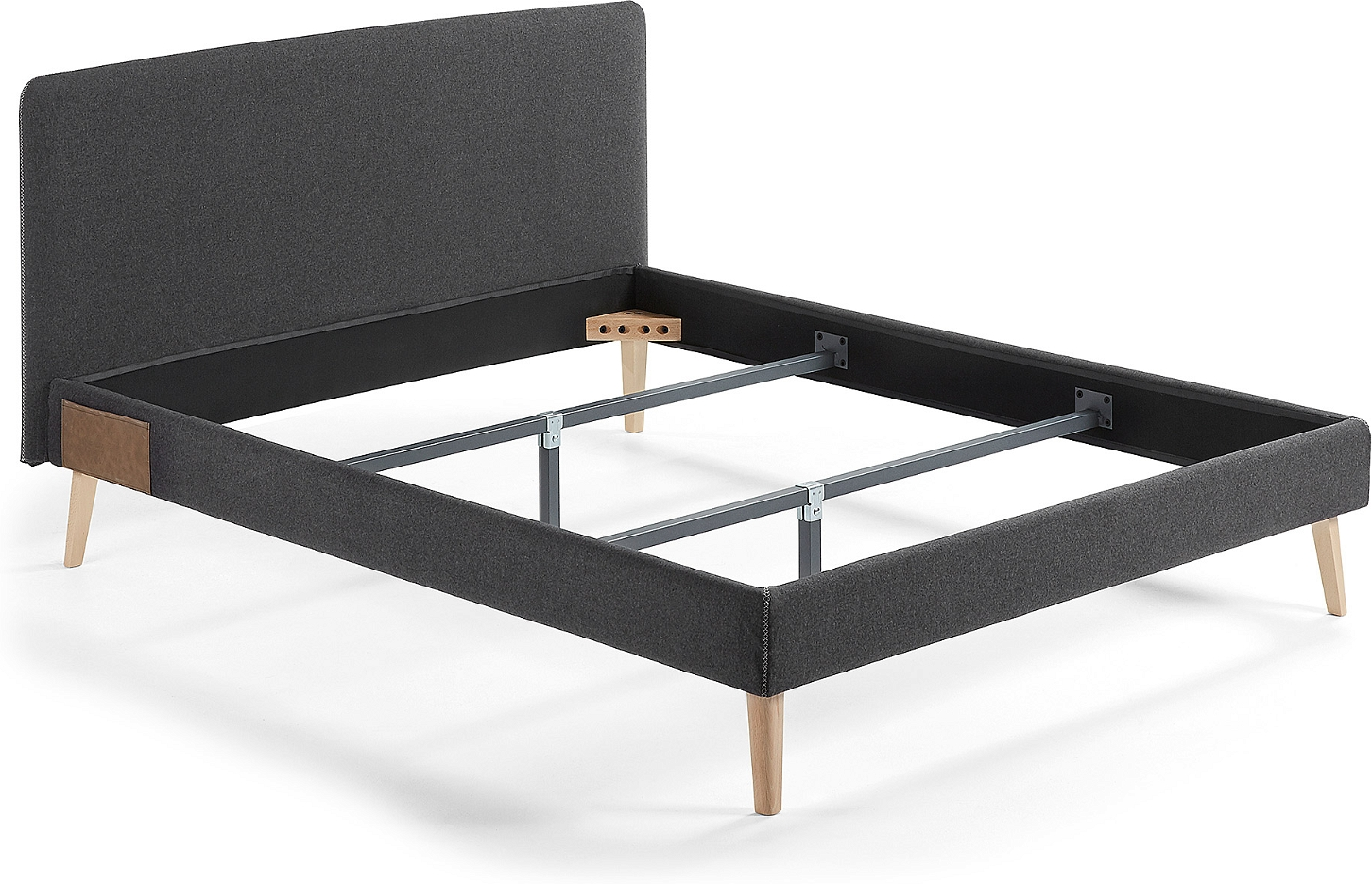 Sengeramme Dobbeltseng Kave Home Dyla Sort Stof 150ã 190   Nordisk Moderne