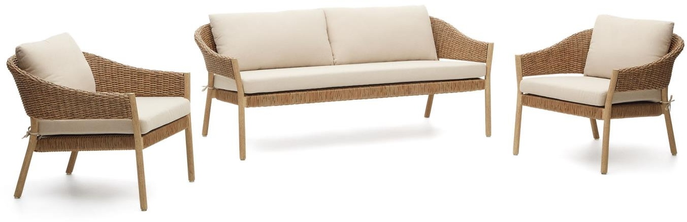 Udendørs Sofasæt Kave Home Pola Natur   Fsc Certificeret Eukalyptustræ   Polyrattan