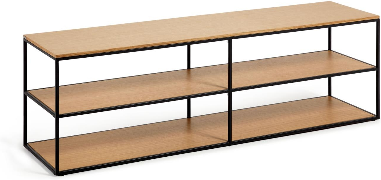 -bord  -møbel Kave Home Yoana   Fineret Egetræ   Mat Sort Metalramme 160x40x50   Nordisk Design Med   Hylder