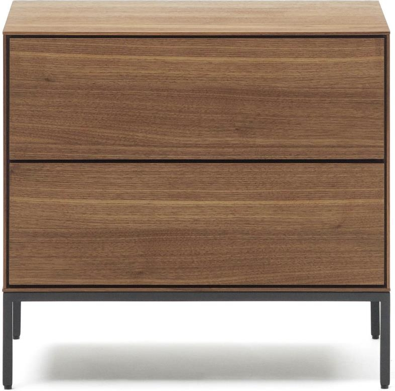 Sengebord Kave Home Vedrana Natbord   Valnøddefinér Med Mat Antracit Stålben H55xl60xd40