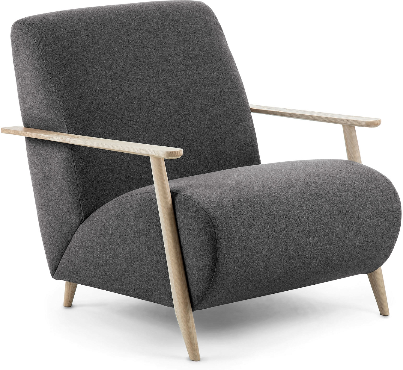 Lænestol Armstol Kave Home Meghan Sort Natur Polstret Varese Stof Asketræ Wenge Finish Anti-plet