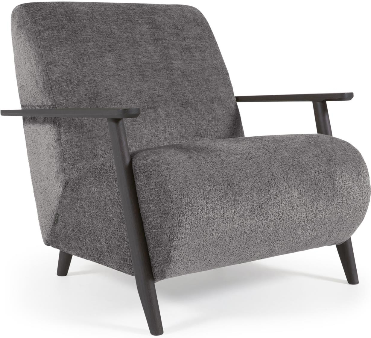 Lænestol Kave Home Meghan Grå Chenille Asketræsramme Rustik Vintage Læse-   Hvilestol