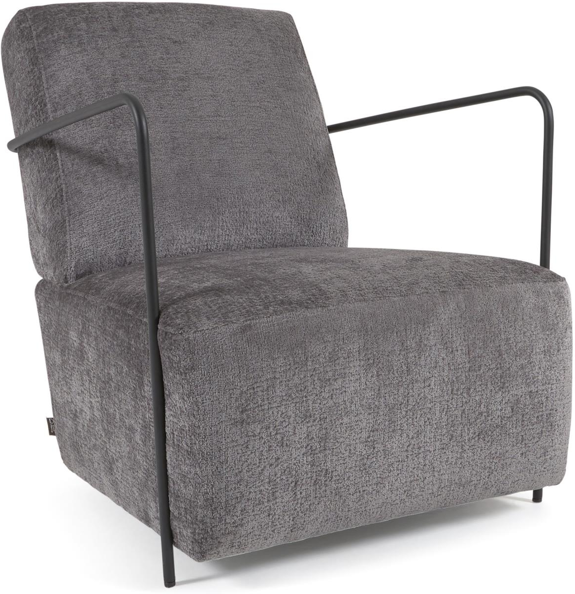 Lænestol Gamerstol Kave Home Gamer   Grå Chenille Bæredygtig Med Sort Metalkonstruktion Rustik Kolonial Vintage