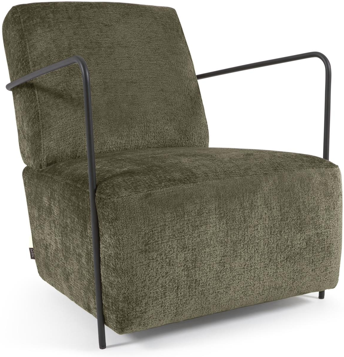 Lænestol Gamer Fra Kave Home   Grøn Chenillepolstring  Sort Stålramme  Rustik Kolonial Vintage Design