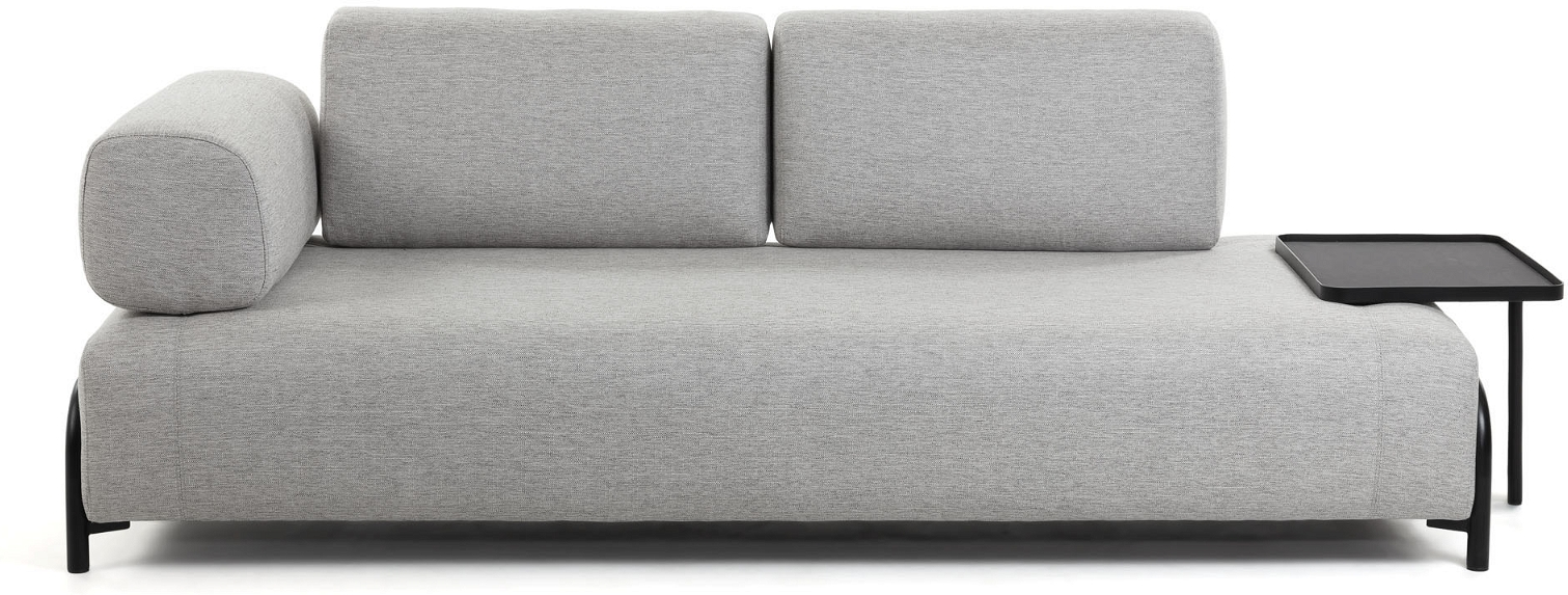 -personers Sofa Kave Home Compo Stof Lysegrå Polstret Med Venstre Armlænsbakke Nordisk Design Bæredygtig