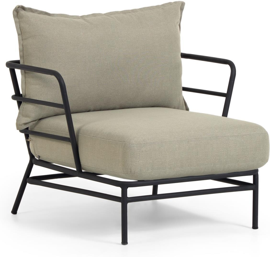 Udendørs Lænestol Kave Home Mareluz Sort Galvaniseret Stål Med Beige Hynde H60xb76xl80