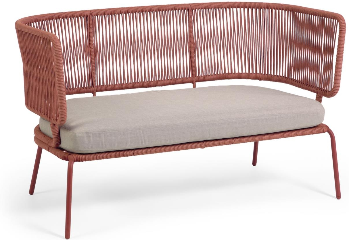 Udendørs  -personers Sofa Kave Home Nadin Nordisk Moderne Lounge Sofa Lyserød Galvaniseret Stål Håndvævede Remme