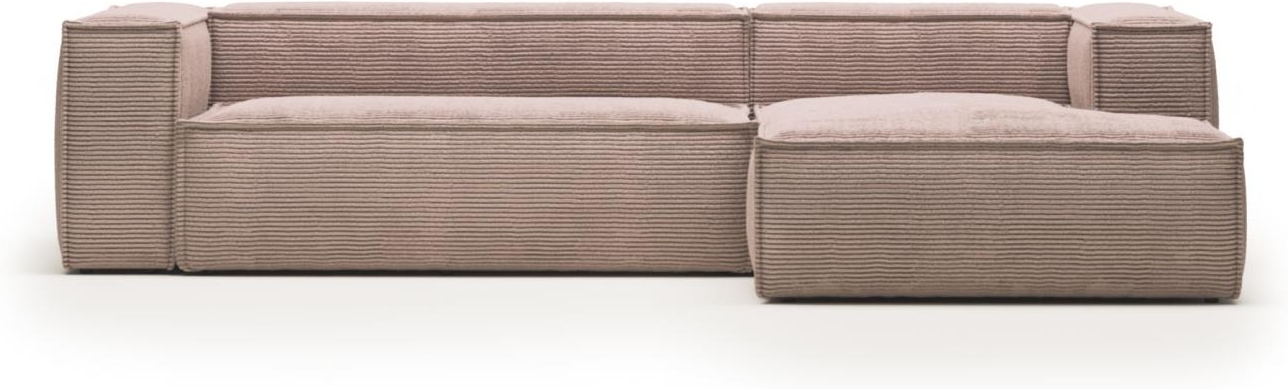 Chaiselong Sofa Højrevendt Kave Home Blok Lyserød Corduroy Stofpolstret Komfortabel Med 400   Bæreevne Bæredygtig Design