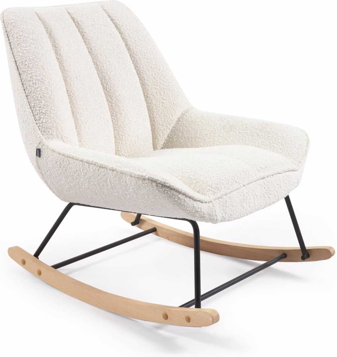 Gyngestol Kave Home Marlina Nordisk Moderne Rokkestol   Hvidt Stof Med Træ   Metal H84xb74xl91
