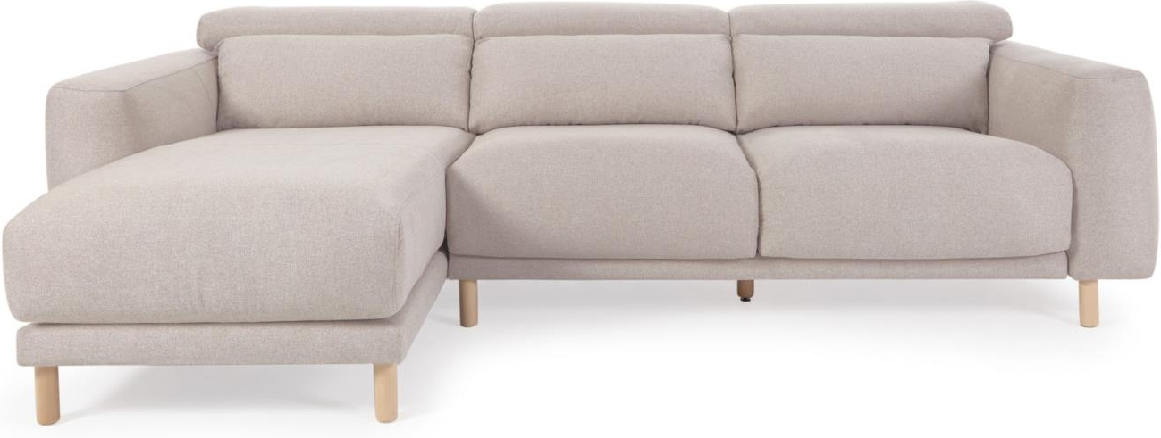 Chaiselong Sofa Venstrevendt Kave Home Singa Beige Stof Nordisk Moderne Kolonial Stil Med Aftagelige Betræk   Nakkestøtter
