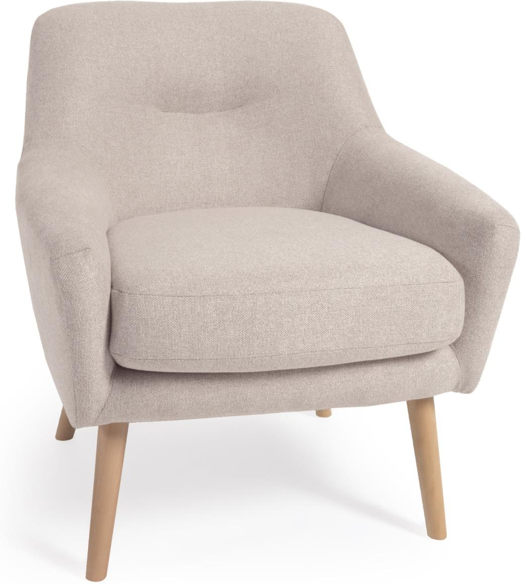 Lænestol Kave Home Candela   Polstret Stol   Beige Stof Med Massivt Bøgetræ  Rustik Kolonial Stil  Bæredygtig