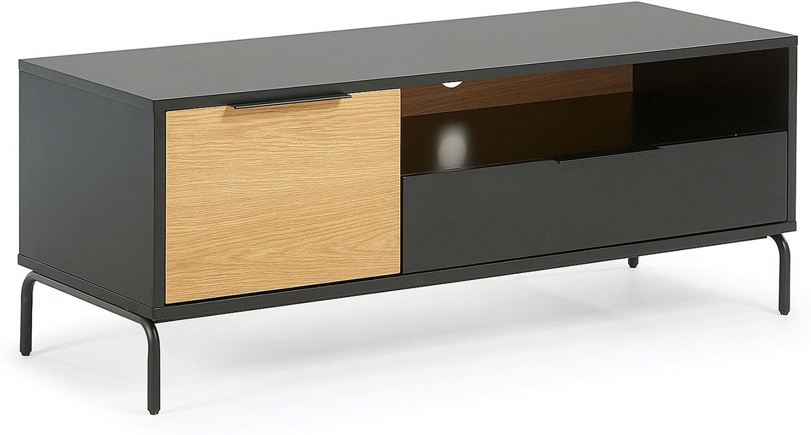 -bord Kave Home Stellar  Sort Natur  120x45x50   Med Hylder   Skuffer   Mdf Stål Moderne Design