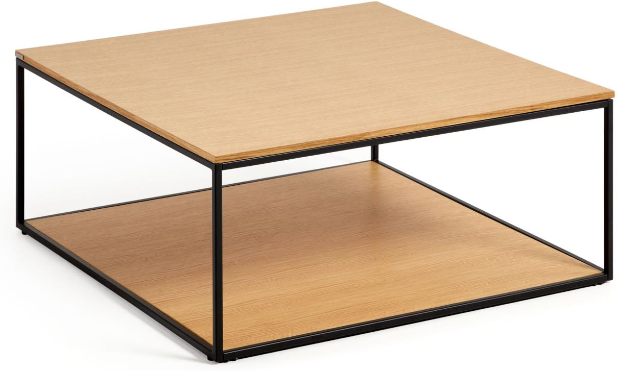Sofabord Loungebord Kave Home Yoana 80x80   Natur Egetræsfinér   Sort Pulverlakeret Jern