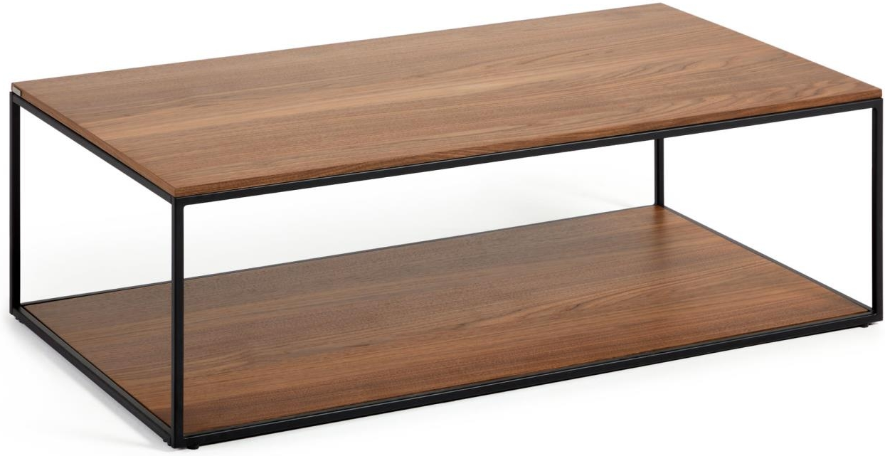 Sofabord Kaffebord Kave Home Yoana   Valnødetræfinér Med Mat Sort Metalramme H35xb110xd60     Vintage Industrielt Design