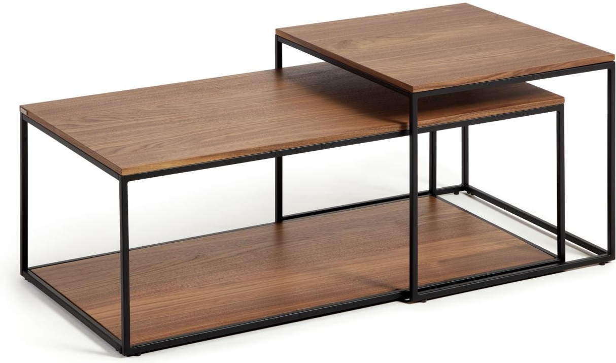 Sofabord Kaffebord Kave Home Yoana   Valnødfiner   Mat Sort Jernramme 100x50x43
