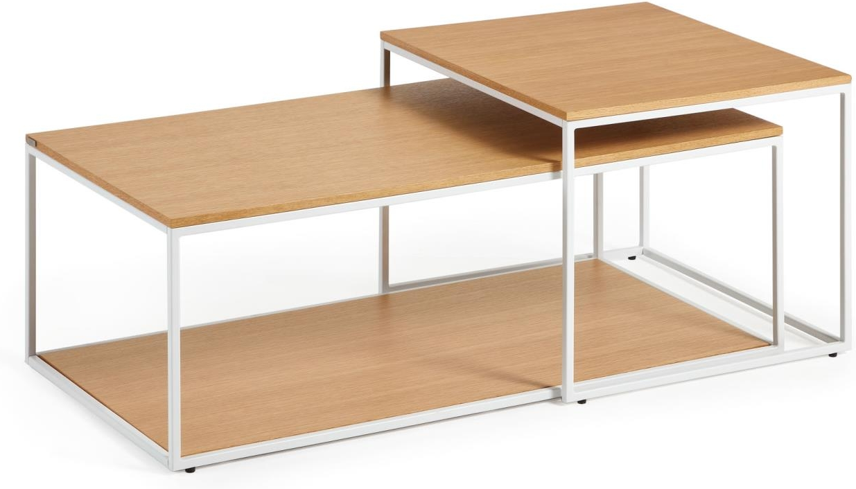 Kaffebord Kave Home Yoana 100x50x43   Egetræsfiner   Hvid Metalramme