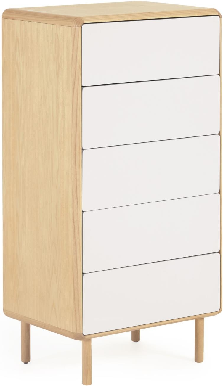 Kommode Kave Home Anielle   Bæredygtig Askefiner Med Gråhvid Front  117x60x42      Skuffer Push- -open  Soft-close