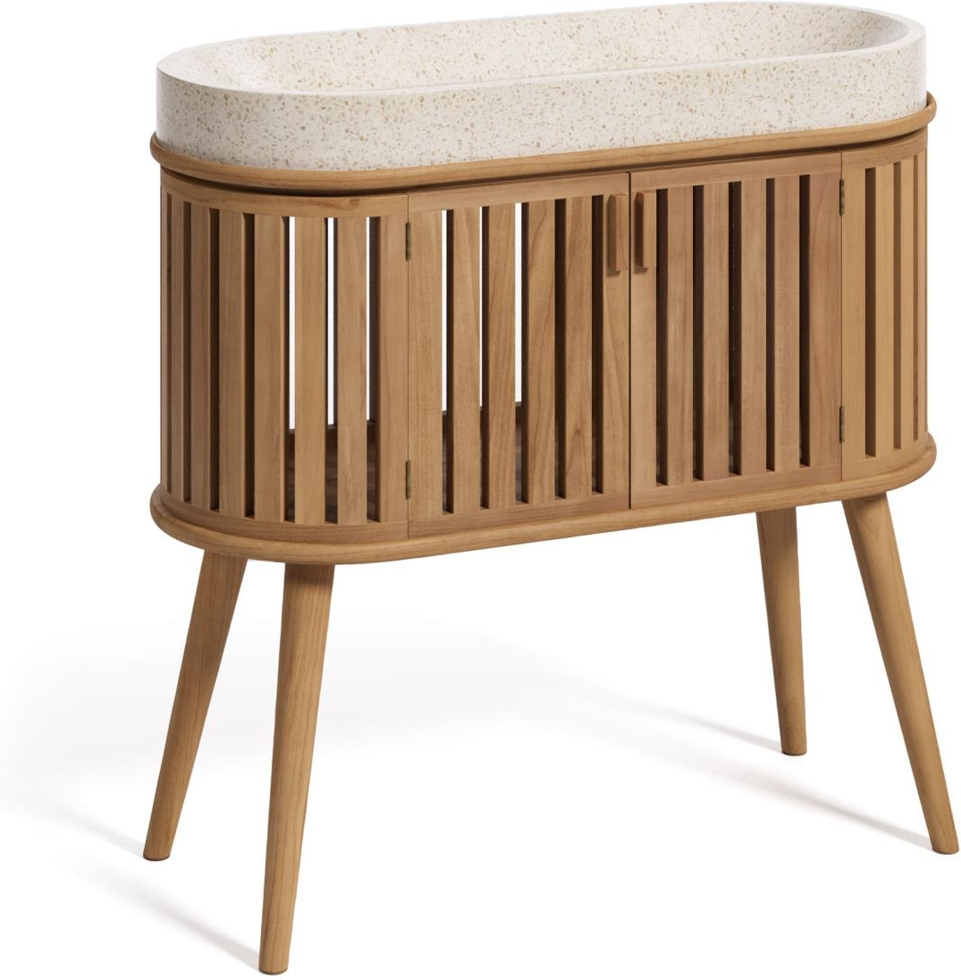 Badeværelsesskab Kave Home Rokia   Massiv Teak Med Terrazzo Håndvask  Natur H90xb40xd90
