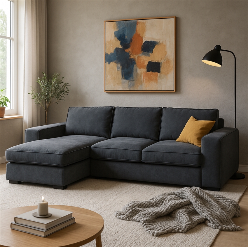 Nordic Design Lønstrup Sofa Med Chaiselong Grå Blåt Stof   Møbelsalg