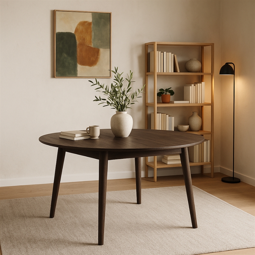 Wood   Nordic Luna Rundt Spisebord Røget Olieret Egetræ ø118 Med Udtræk 118     75       118     Møbelsalg