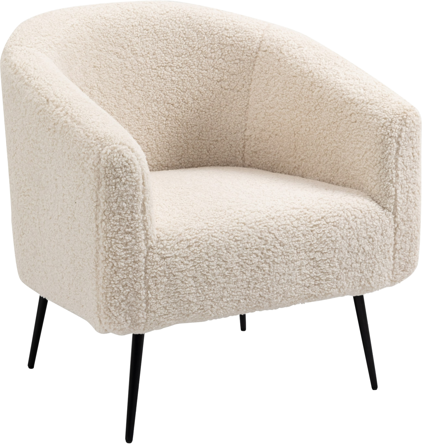 Loungestol Lænestol Nordlys Furniture Kiruna   Hvid Bouclé Med Skulpturelle Kurver  Komfortskum   Sorte Metalben
