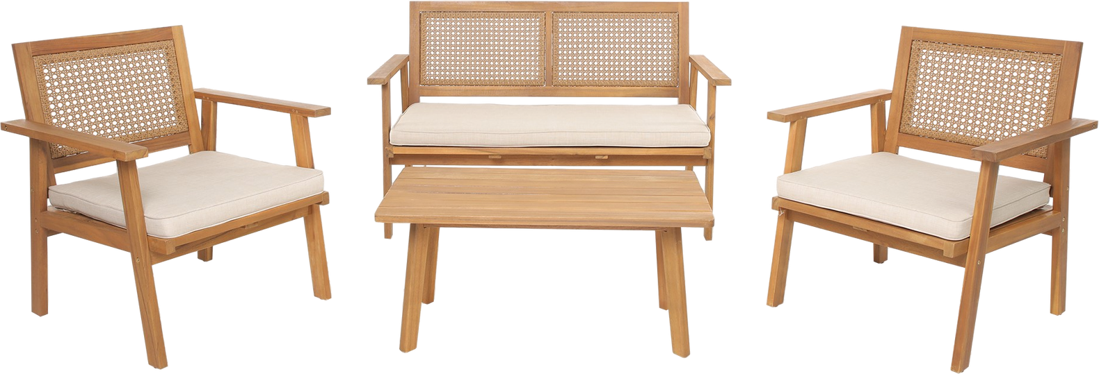 Udendørs Loungesæt   Sofasæt Nordlys Furniture Temuco Naturfarvet Rattan Fsc-træ Med Beige Hynder