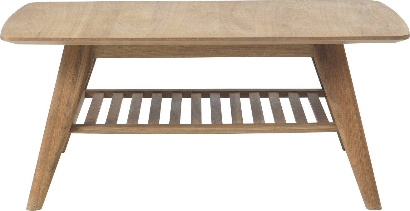 Sofabord Nordique Design Rho   Lænestuebord   Natur H45   B110   D70    Mdf Med Egetræsfiner  Massiv    Hylde Med Lameller