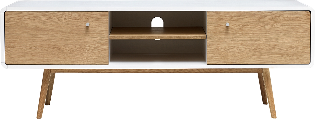 -bord Nordique Design Turin   Hvid Mdf   Massiv Egetræ    Låger   åbne Hylder  150ã 42ã 55