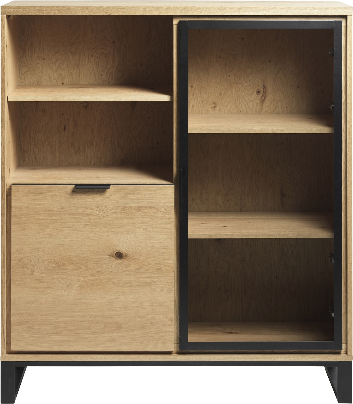 Vitrineskab Nordique Design Livorno Natur Sort   Egetræ   Metal H139xb42xl123