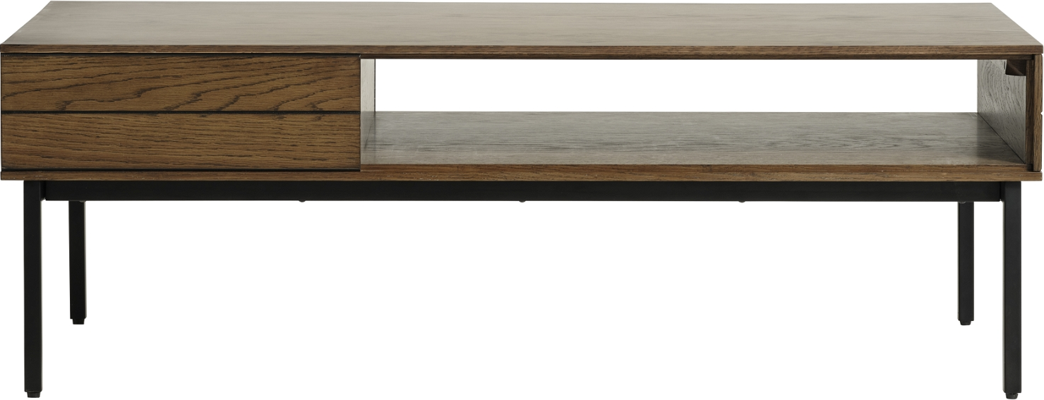 Sofabord Nordique Design Modica  Røgede Egetræ   Sorte Metalben  Push-open Skuffer  120ã 62