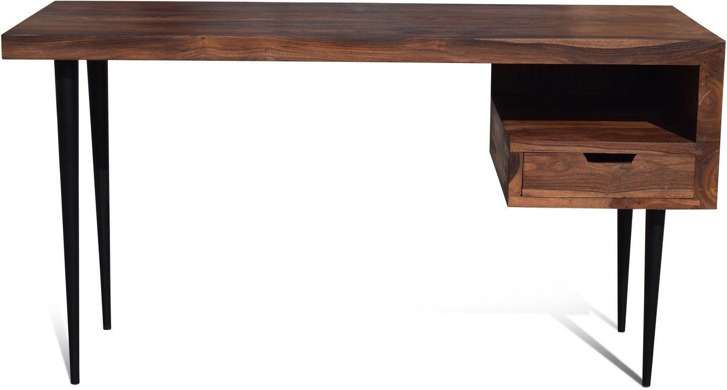 Retro Skrivebord i Massivt Rosentræ med Hylde og Skuffe