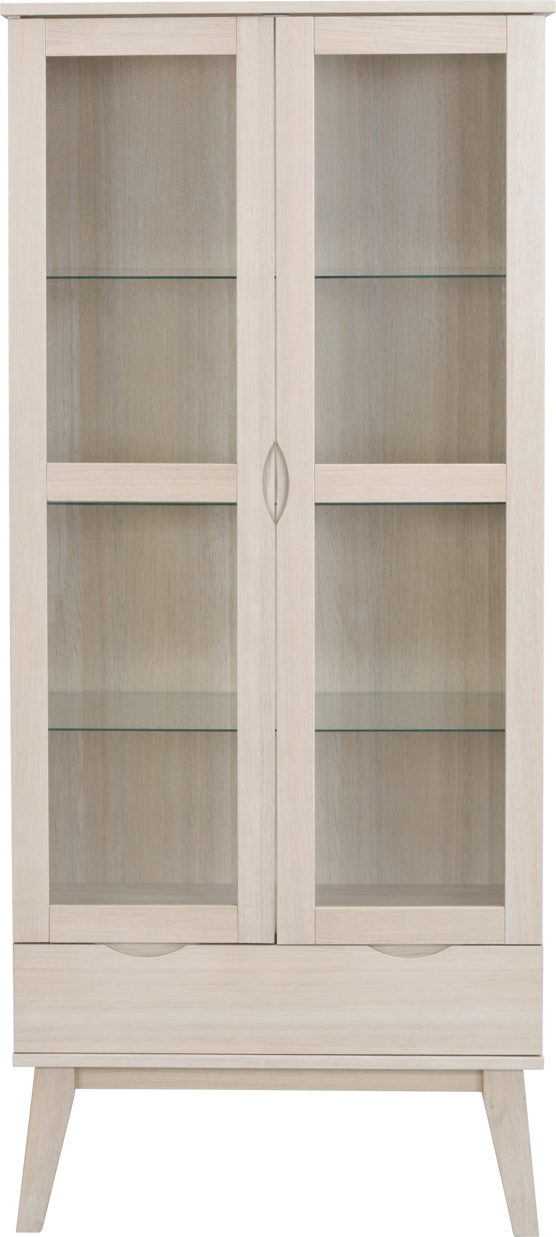 Vitrineskab Rowico Filippa Hvidkalket Egetræsfiner Soft-close Glasdøre Skuffe Tre Flytbare Hylder H185xb82xd40