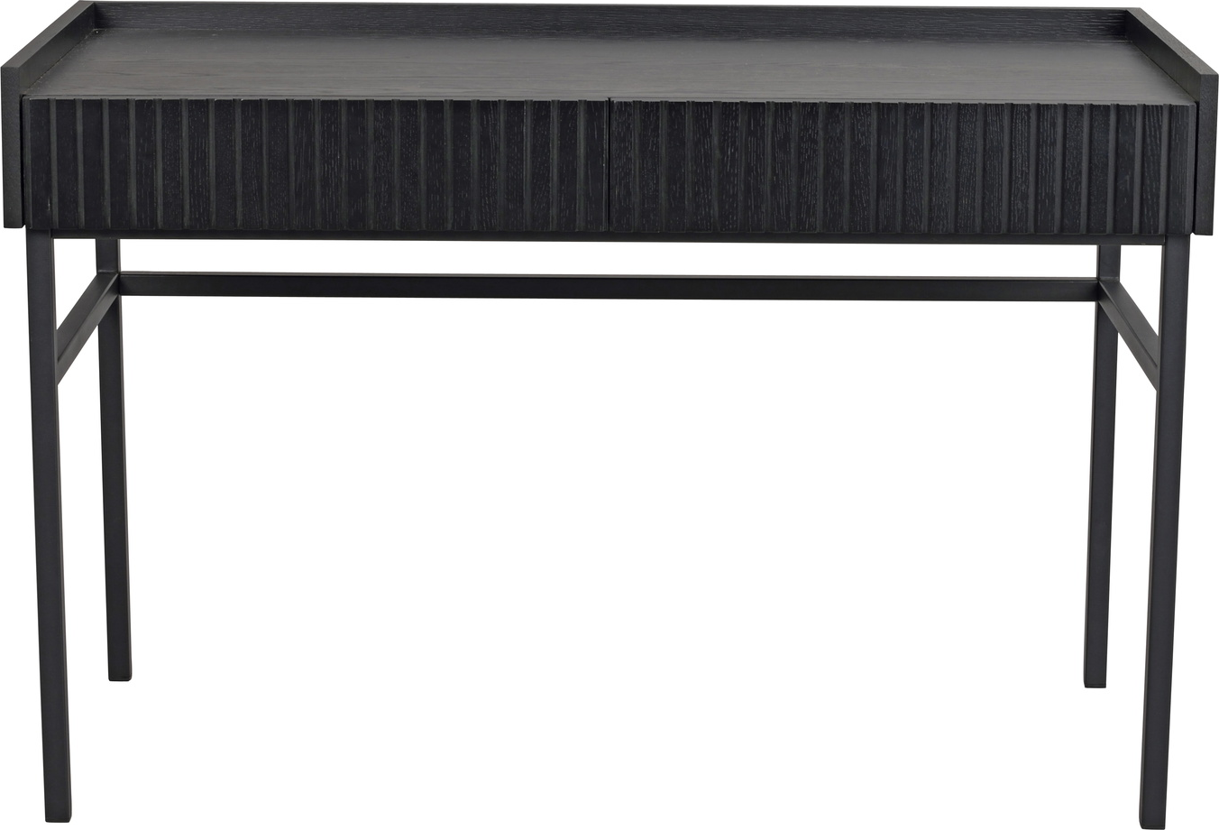 Skrivebord Rowico Halifax   Sort Egfinér Med Egetræslister  Softluk Skuffer   Guldfinish Greb 120x61x82