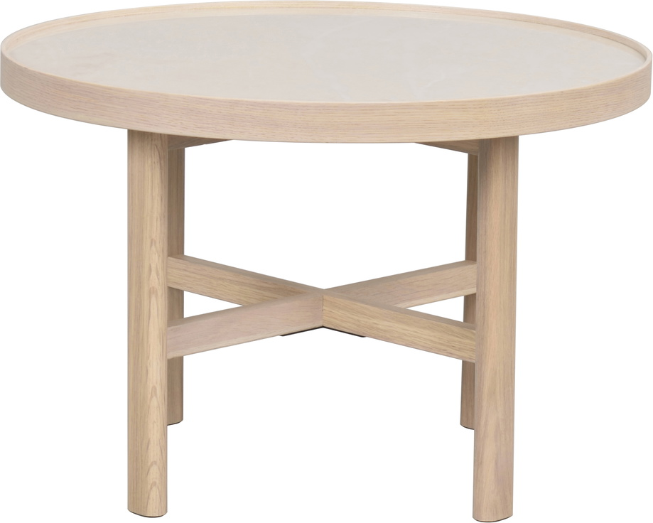 Sofabord Rowico Marsden ø60   Beige Keramisk Sten   Hvidvasket Egetræ