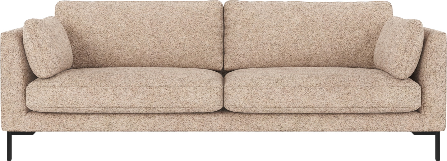 -personers Sofa Rowico Corwin Lysebeige Anna-stof Med Sorte Pulverlakerede Metalben 238x98x83