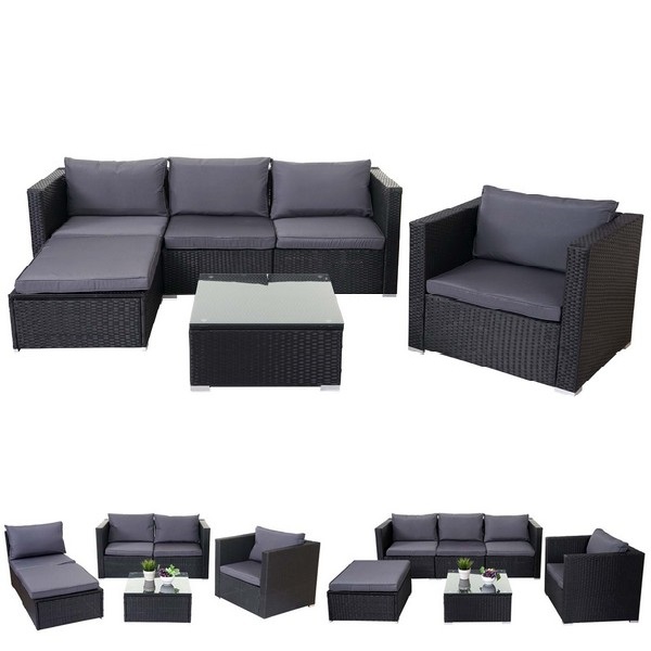 Loungesæt Sort Polyrattan Siddegruppe Med Antracit Hynder