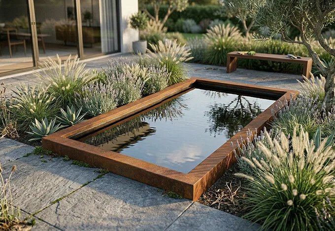 Spejlbassin 5mm Corten Stål Med Kant  120x60x10