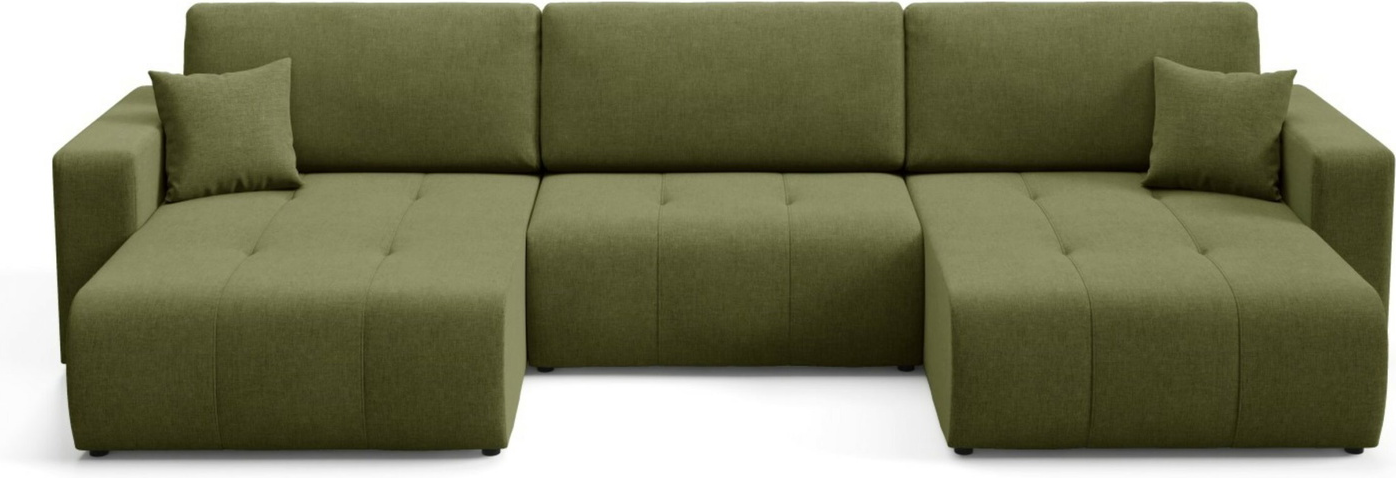 -sofa Maison Vellé Novento Wind 34 Olivengrøn Stor -sofa Med Chaiselonger Sovefunktion Integreret Sengeboks