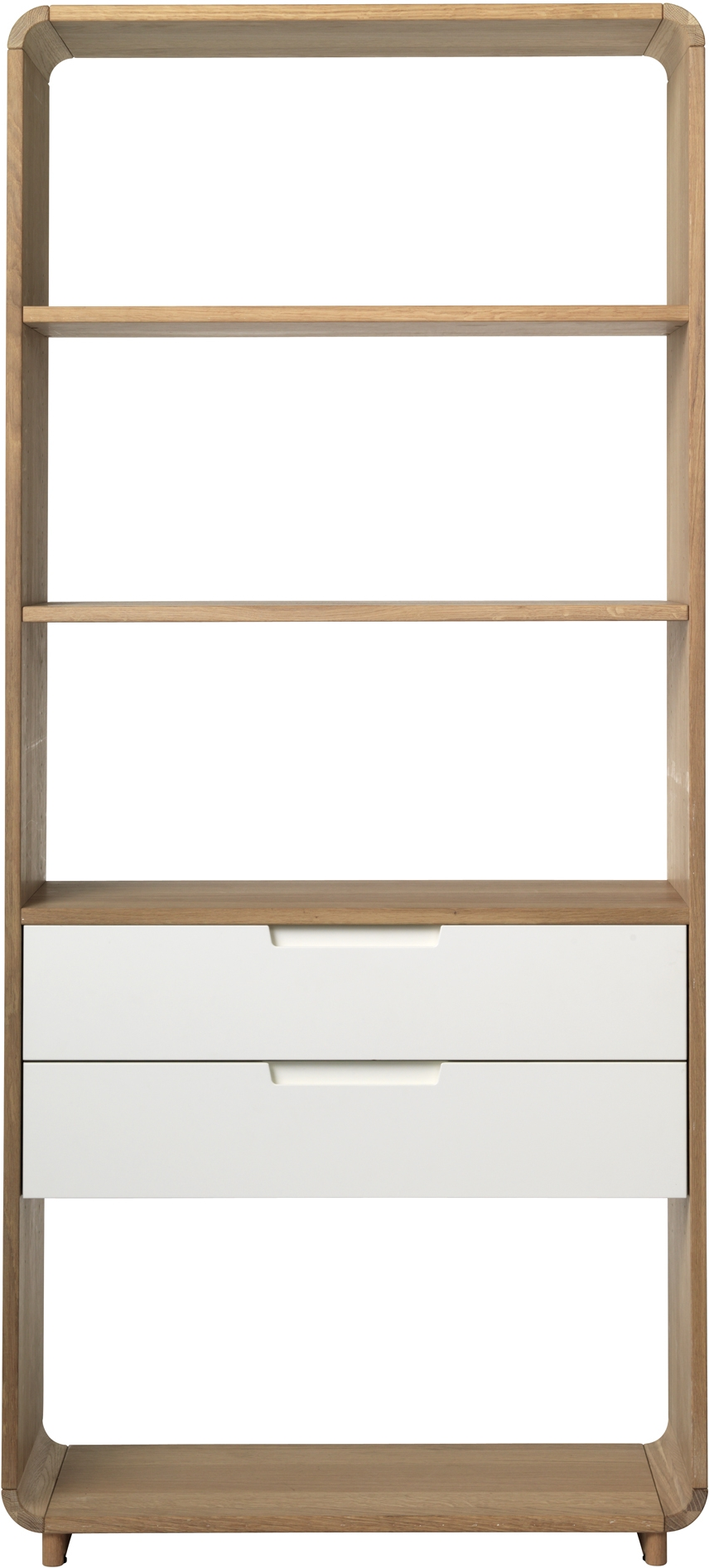 Reol Nordique Design Amalfi   Bogreol Opbevaringsreol   Natur Egetræ   Hvid Mdf    Hylder     Skuffer  H194xb30xl82