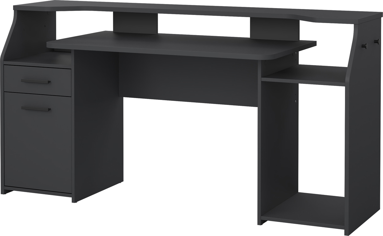 Skrivebord Vesterholm Function Plus  Matgrå Foliefinish  171x62    Hævet Skærmhylde  Skuffe   Låge