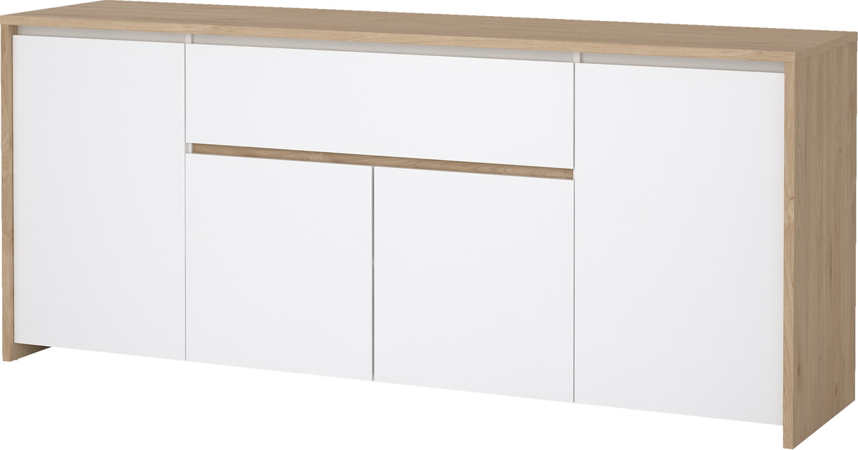 Skænk Vesterholm Next  Jackson Hickory Top   Hvid Højglans  197x48x83        Døre     Skuffe