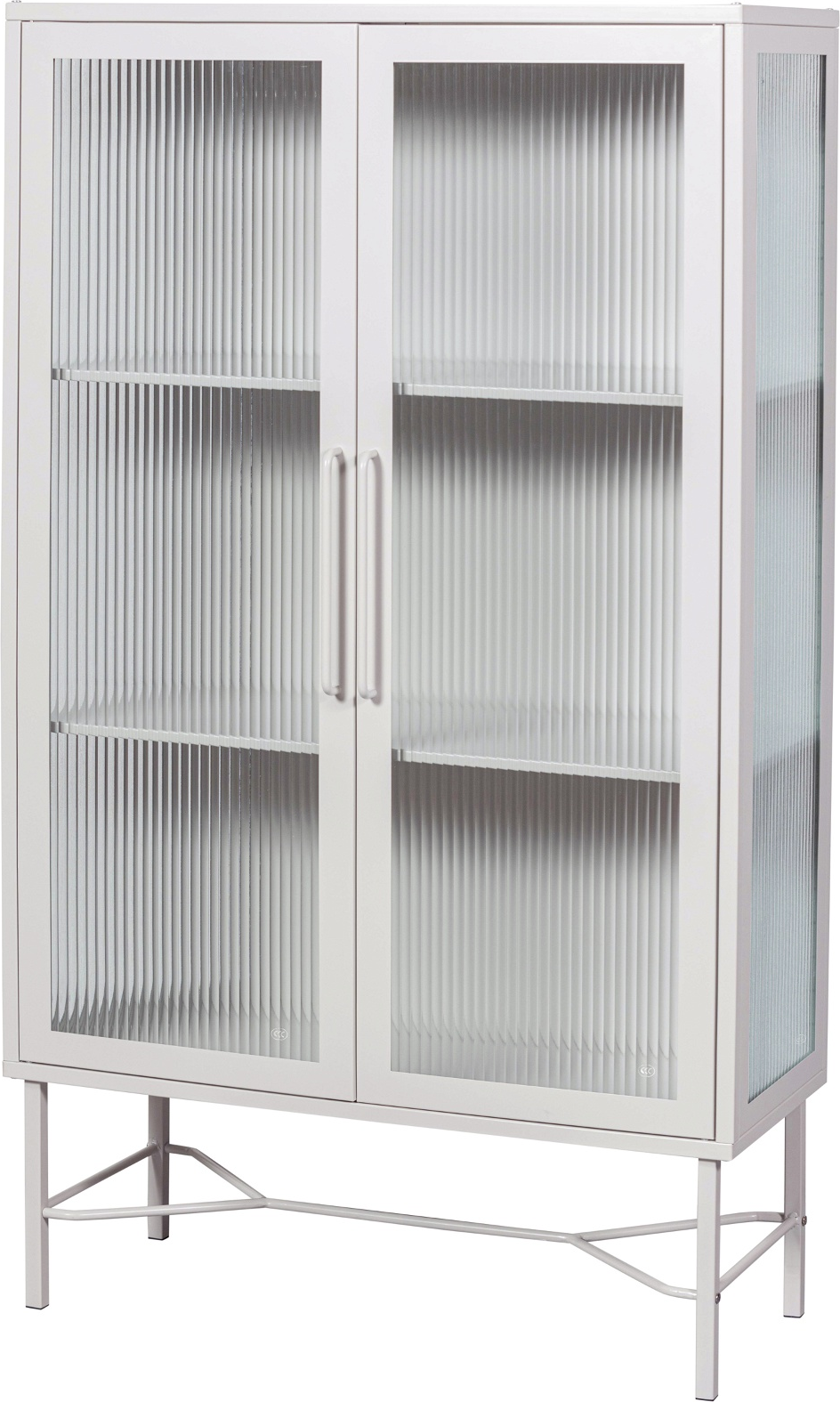 Vitrineskab Woood Collection Zion Sandfarvet Stål H150xb85xd35   Med Ribbede Glasdøre
