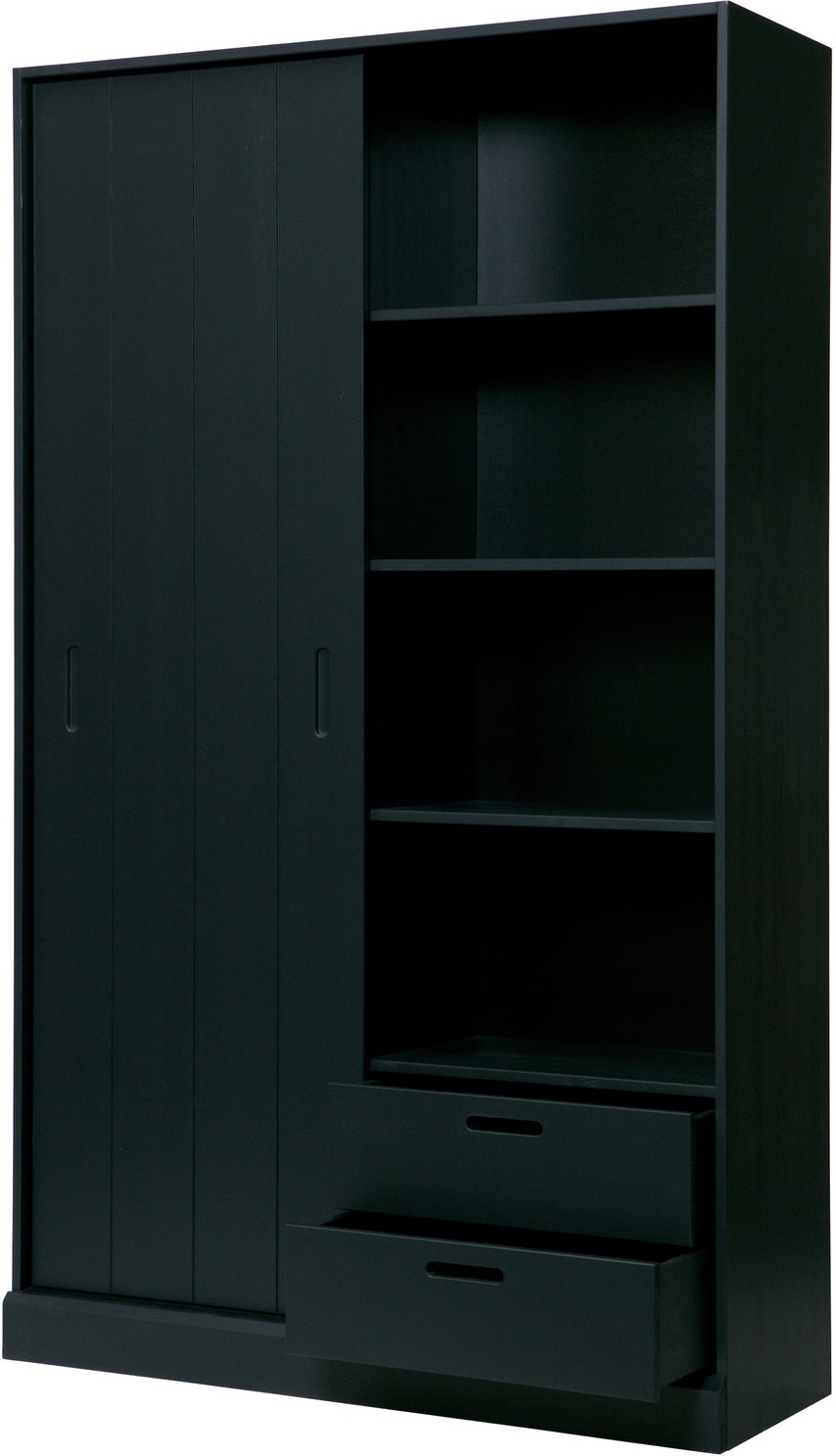 Garderobeskab Woood Collection  Sort Sleben Fyrretræ Skydedør    Rum     Skuffer  H200xb120xd42    Fsc  Samlesæt