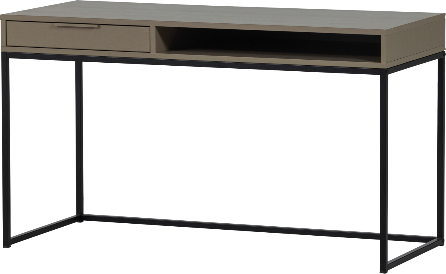 Skrivebord Woood Collection   Slebet Fyrretræ Mud  Sort Metalstel  Opbevaring  130x58x75    Fsc Mix