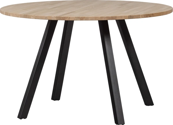 Rundt Spisebord Woood Tablo ø120 H75   Ubehandlet   Med Sorte Metalben Fsc-certificeret
