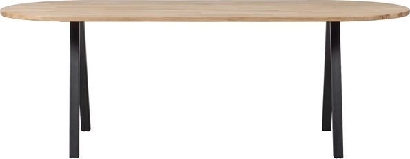 Plankebord Woood Tablo Oval 220x90   Egetræsbord Med Mat Sort Metalben